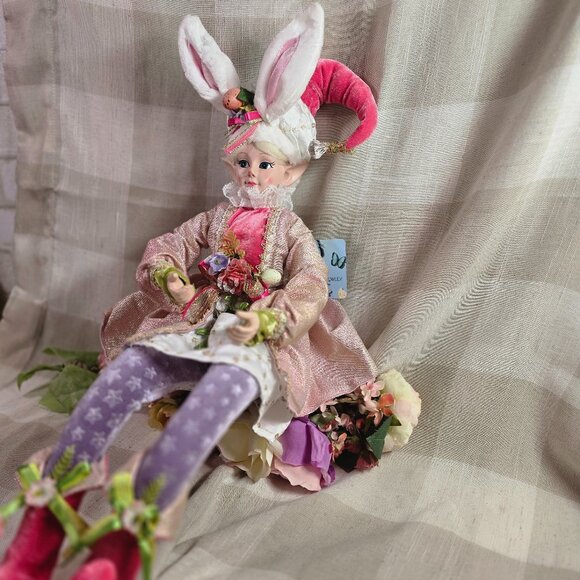 Cynthia Rowley Easter Elf Bunny Shelf Sitter Doll Tabletop Spring Pink Decor - Picture 4 of 9
